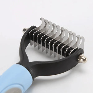 Two-sided stainless steel deshedding comb for dogs and cats