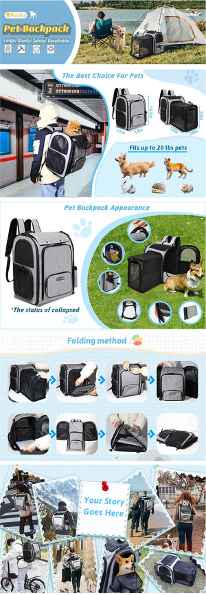 Expandable mesh backpack pet carrier for cats and small dogs