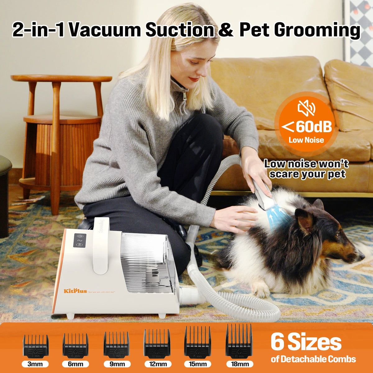 Rechargeable dog grooming kit with hair vacuum and trimming tools