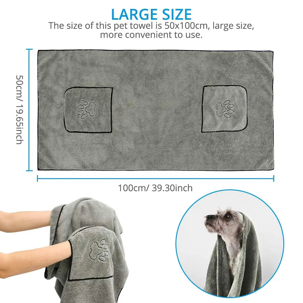 Super absorbent microfibre bath towel for dogs and cats