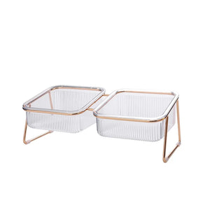 Raised double bowl feeder for cats and dogs