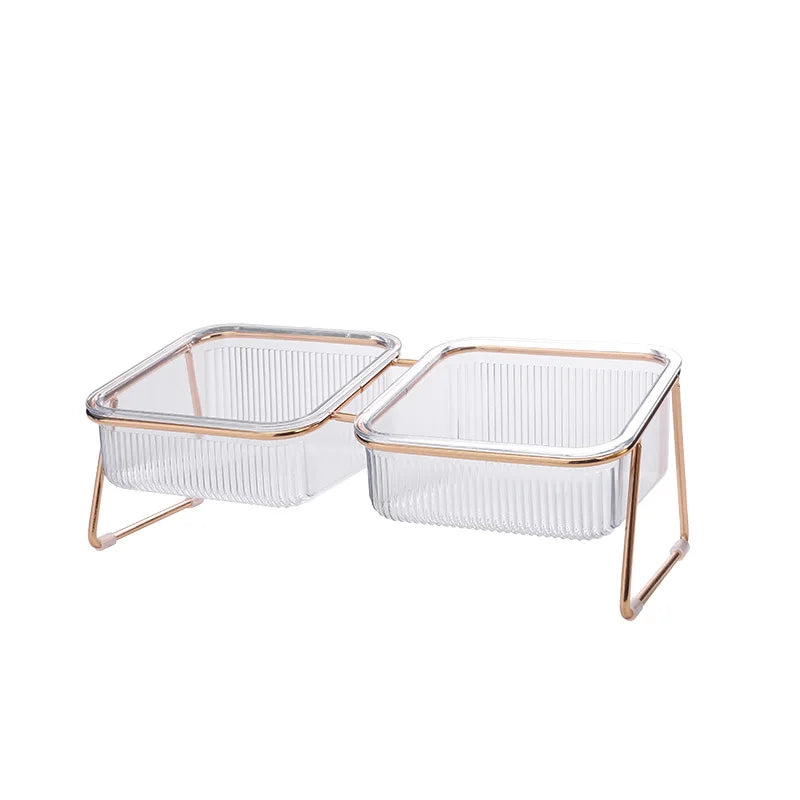 Raised double bowl feeder for cats and dogs