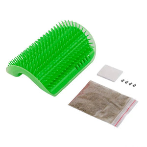 Wall-corner self-grooming brush for cats