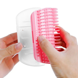 Wall-corner self-grooming brush for cats