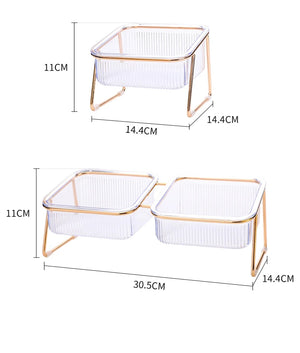 Raised double bowl feeder for cats and dogs