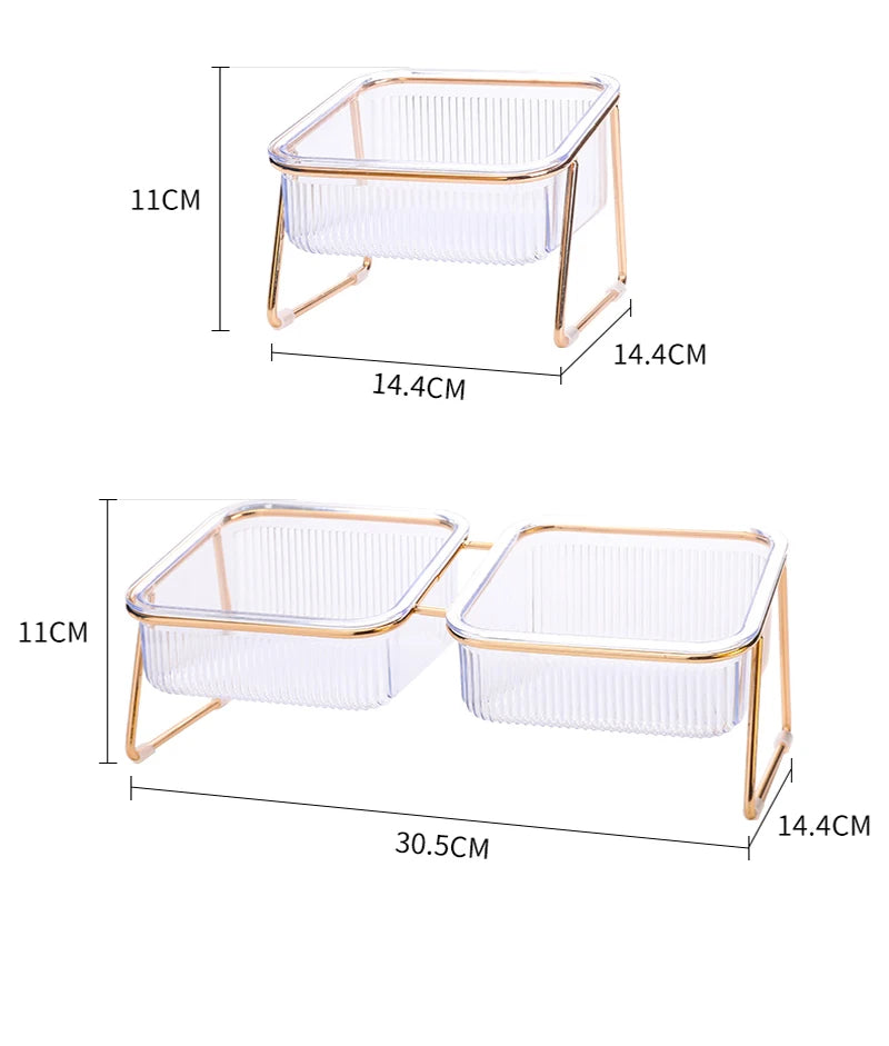 Raised double bowl feeder for cats and dogs