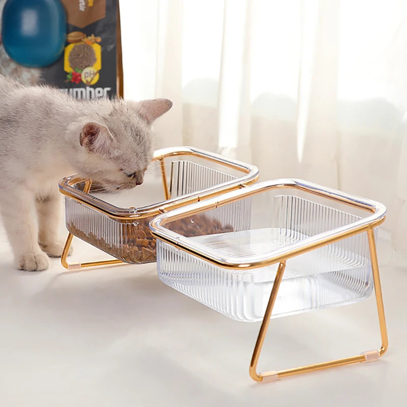 Raised double bowl feeder for cats and dogs
