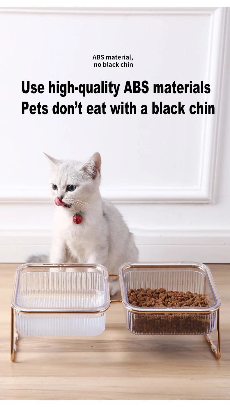 Raised double bowl feeder for cats and dogs