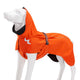 Orange dog raincoat on a mannequin against a white background