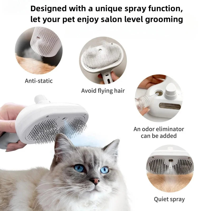 Rechargeable misting grooming comb for dogs and cats