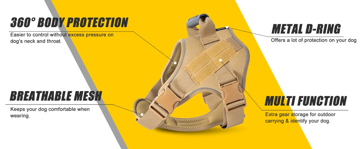 Reflective tactical-style training vest harness for dogs