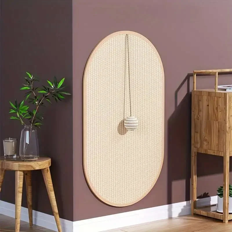 Natural sisal wall-mounted scratch pad for cats