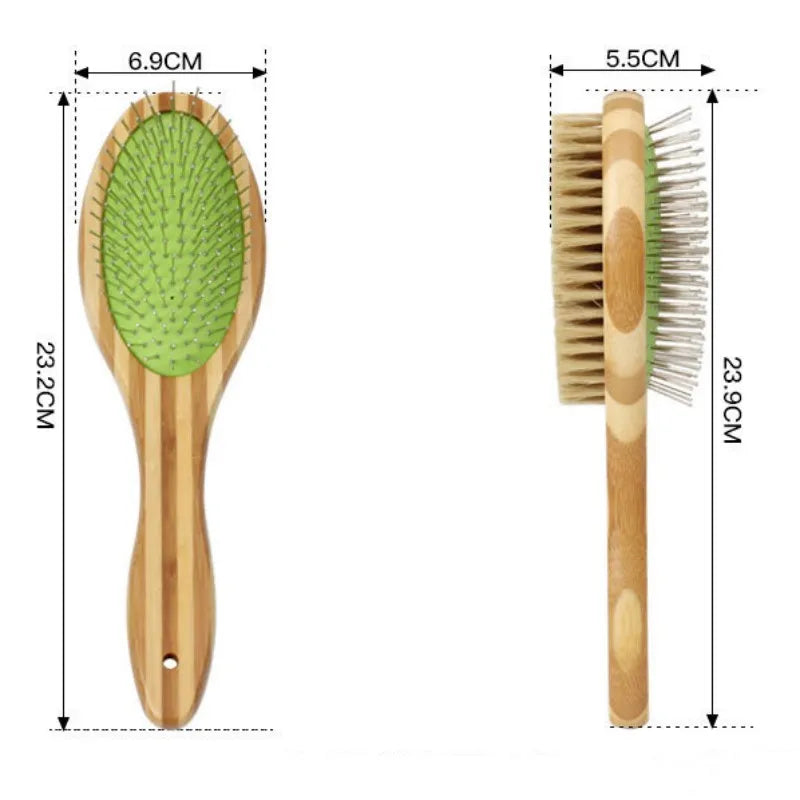 Double-sided bamboo grooming brush for dog coat care