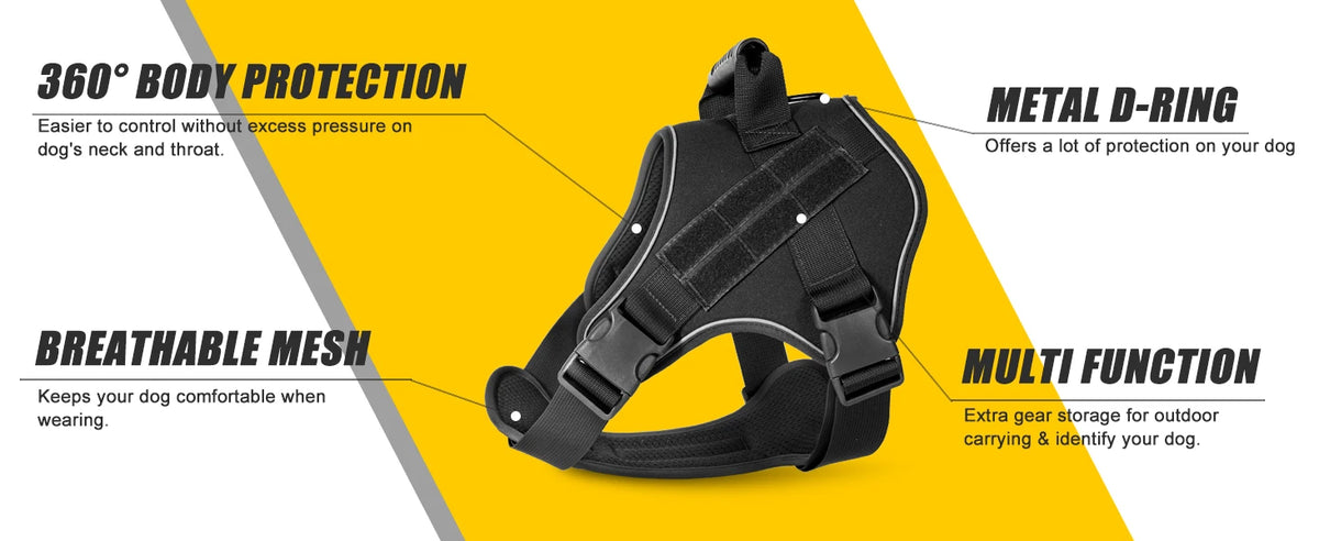Reflective tactical-style training vest harness for dogs
