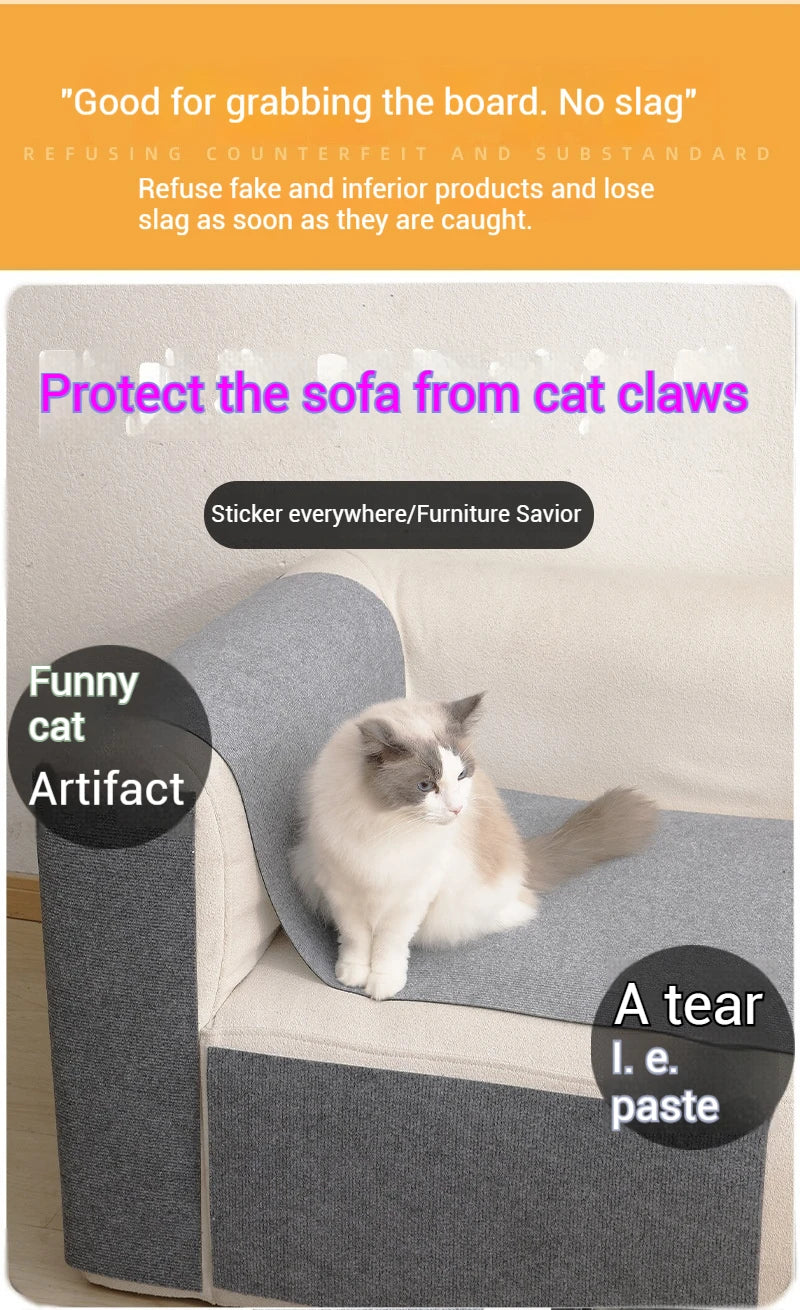 Trimmable self-adhesive scratch mat for cats to protect furniture