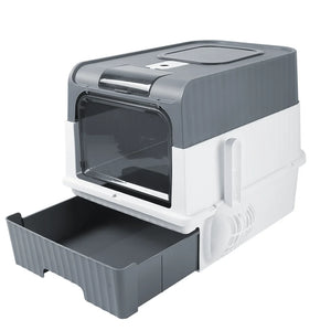 Large hooded cat litter box with odor control and scoop