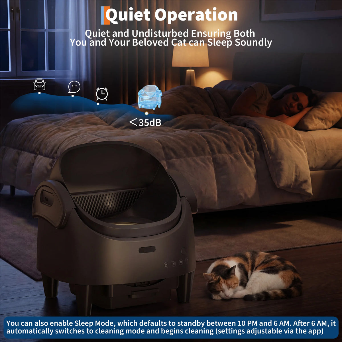 Self-cleaning open-top litter box with app control for cats