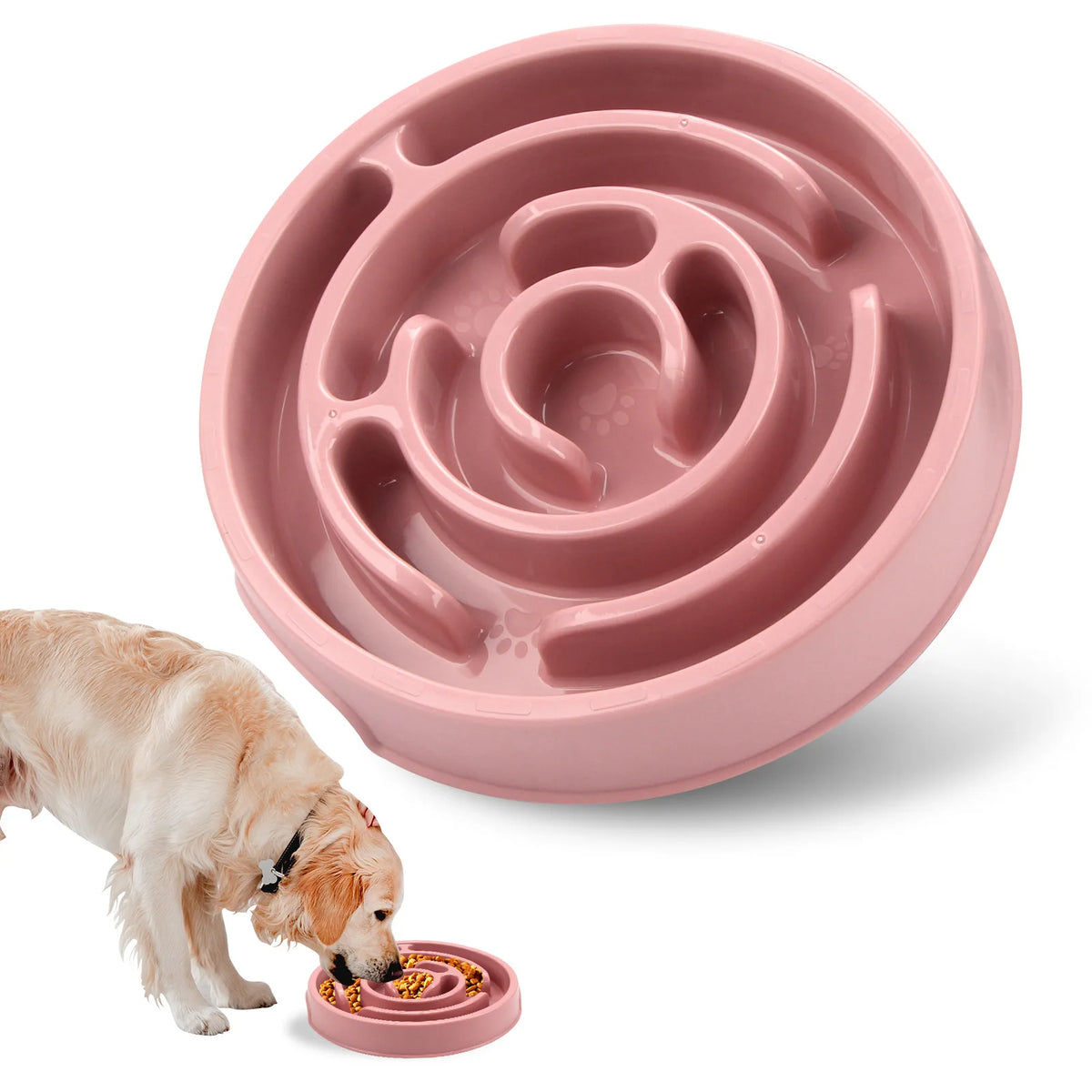 Slow-feeding bowl for dogs and cats to help prevent choking and fast eating