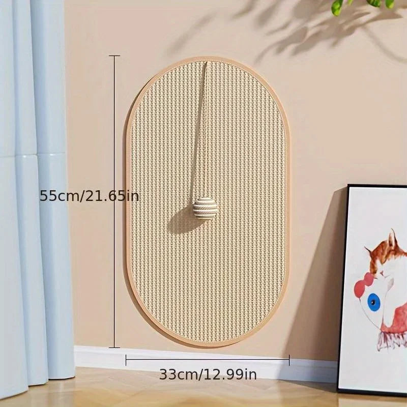 Natural sisal wall-mounted scratch pad for cats