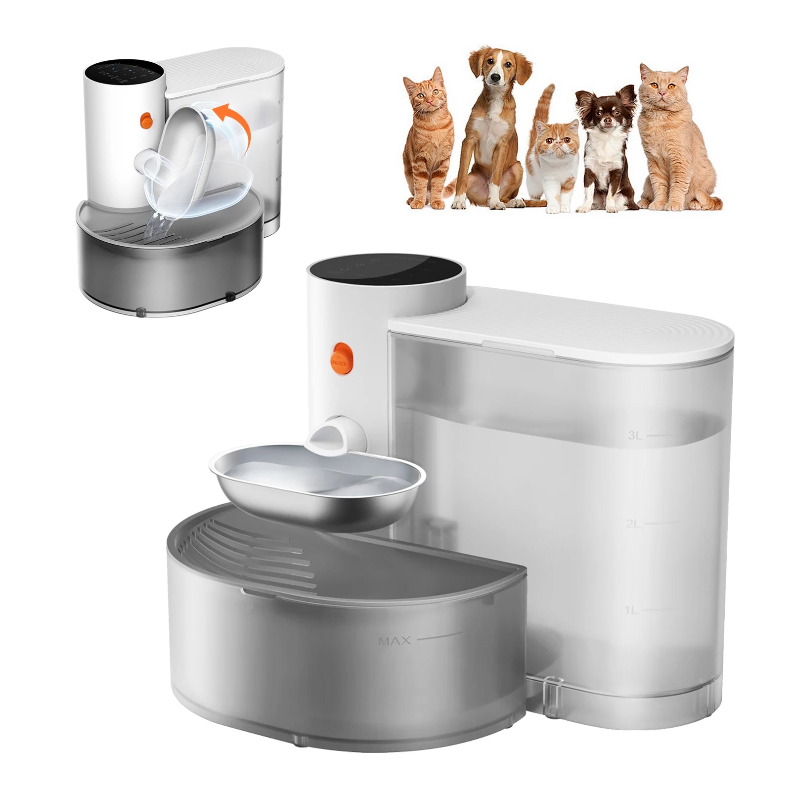 Automatic stainless steel water fountain dispenser for cats