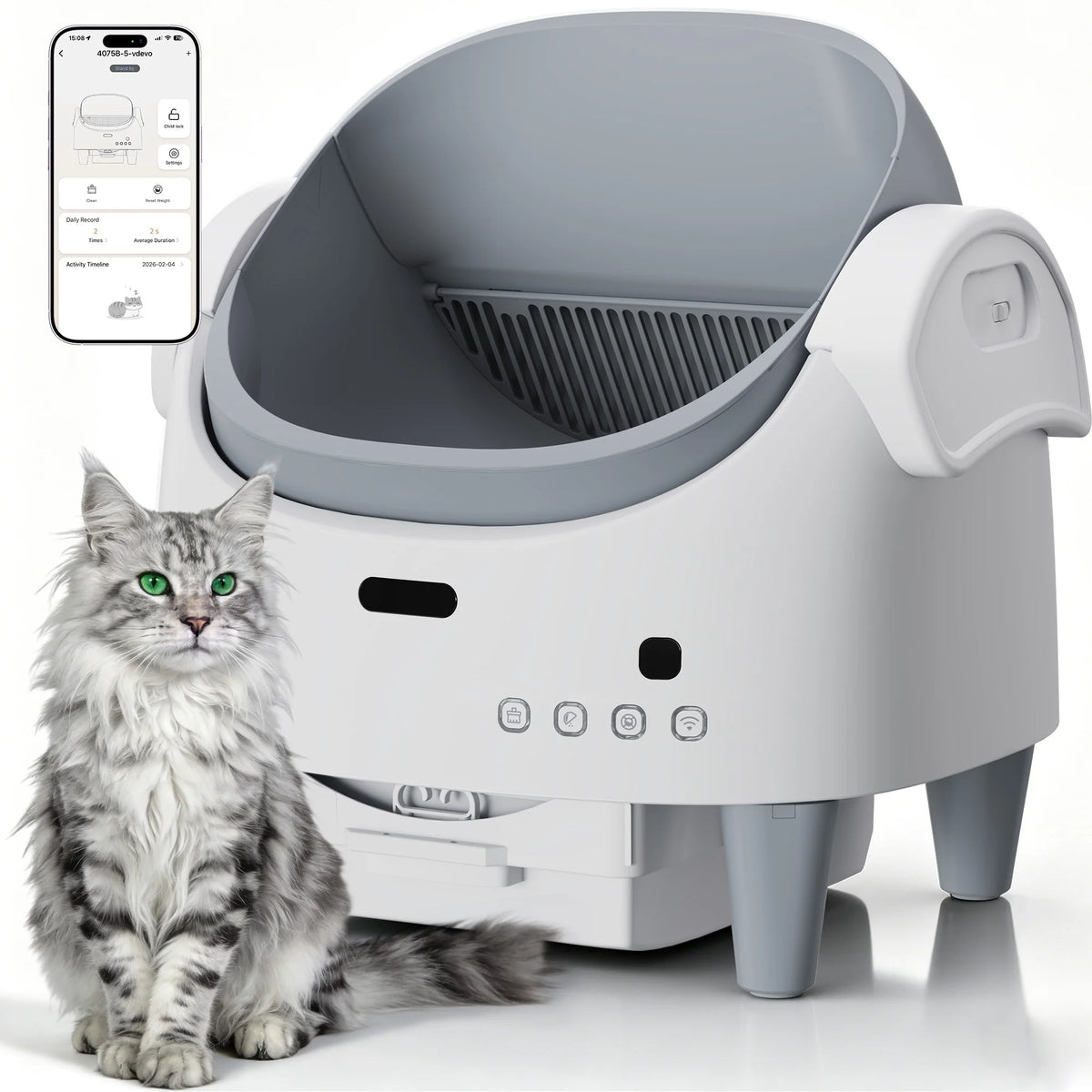 Self-cleaning open-top litter box with app control for cats