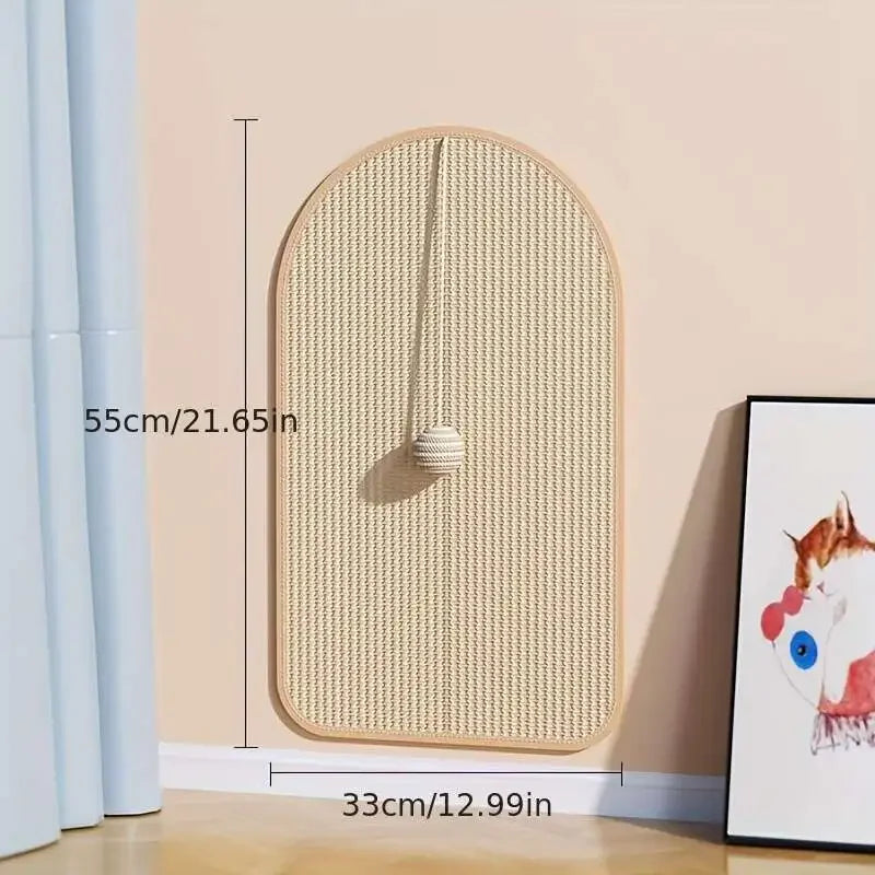 Natural sisal wall-mounted scratch pad for cats