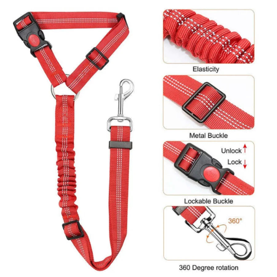 Elastic reflective nylon car seatbelt leash for dogs