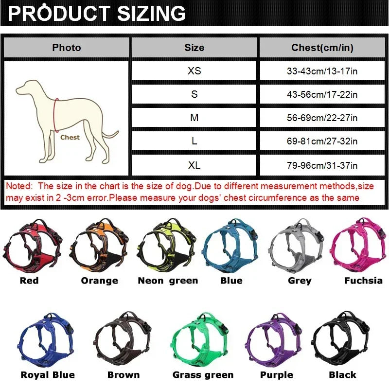 Reflective breathable nylon vest harness for small to large dogs