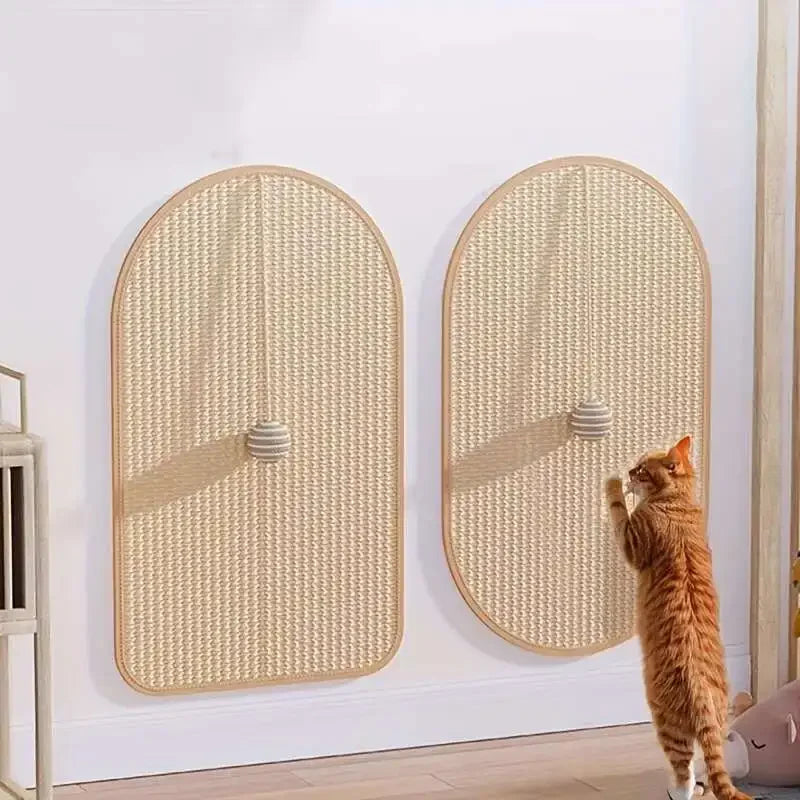 Natural sisal wall-mounted scratch pad for cats