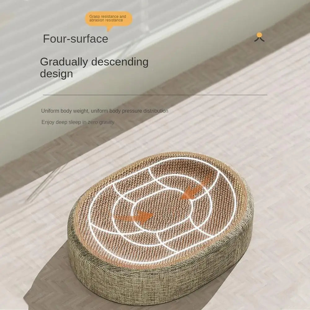 Oval sisal scratcher bed and lounger for indoor cats