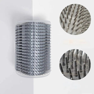 Wall-corner self-grooming brush for cats