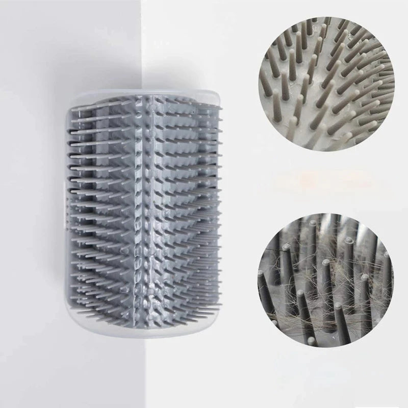 Wall-corner self-grooming brush for cats