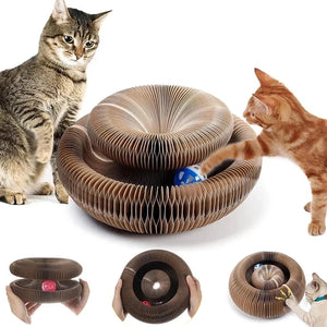 Corrugated cardboard scratcher board with rolling ball track for cats