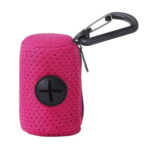 Mesh waste bag dispenser that hangs from a dog lead