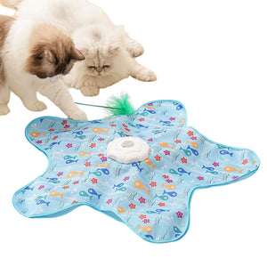 Motion-activated hide and seek feather teaser toy for cats