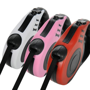 Retractable nylon dog leash with adjustable 3m or 5m length