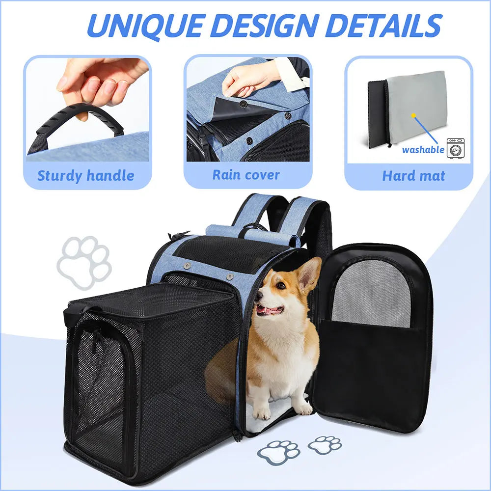 Expandable mesh backpack pet carrier for cats and small dogs