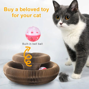 Corrugated cardboard scratcher board with rolling ball track for cats