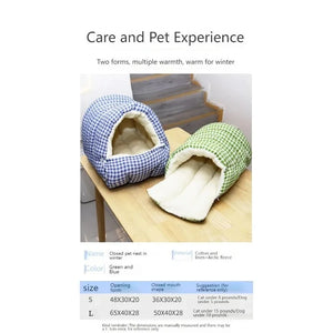 Foldable semi-enclosed winter bed for dogs and cats