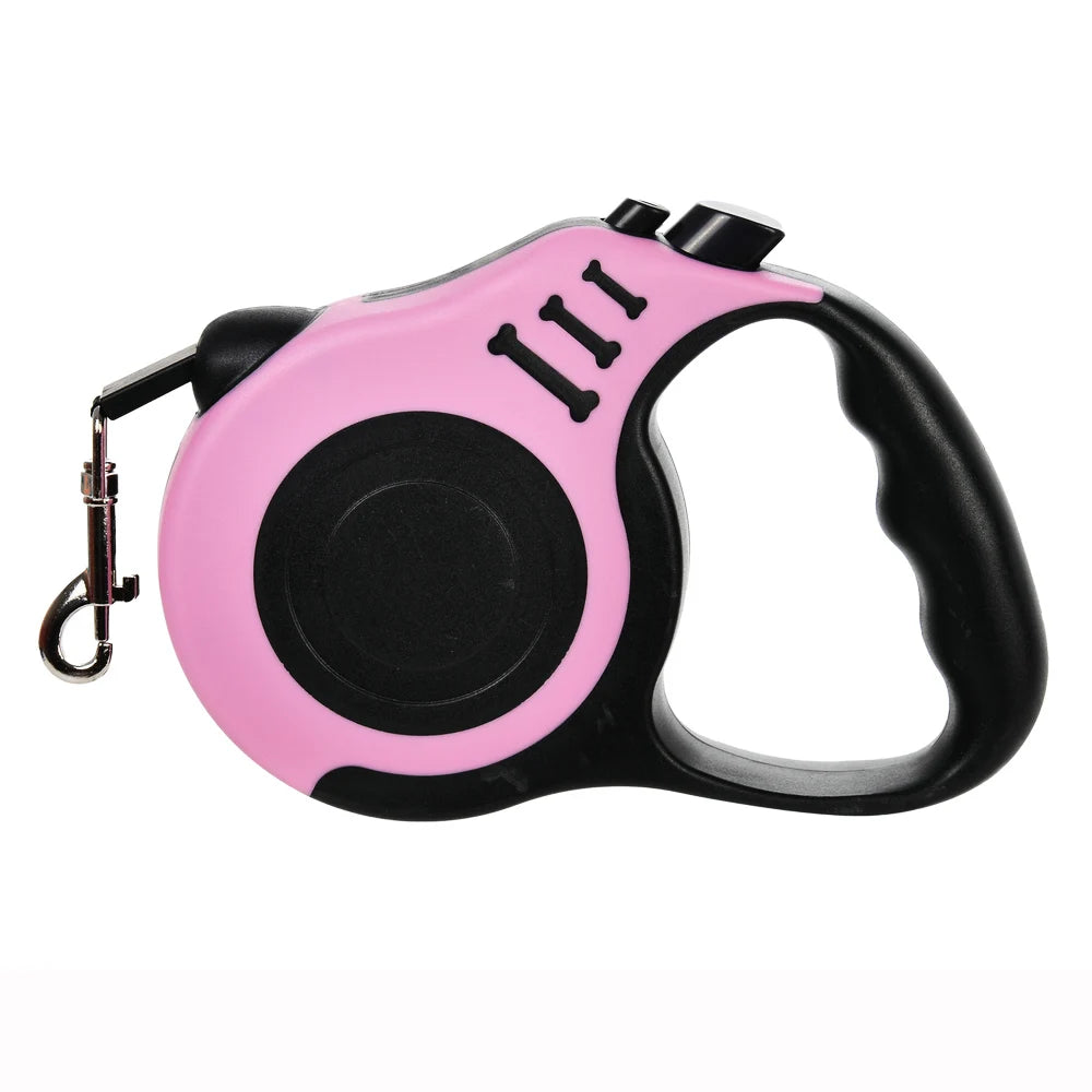 Retractable nylon dog leash with adjustable 3m or 5m length