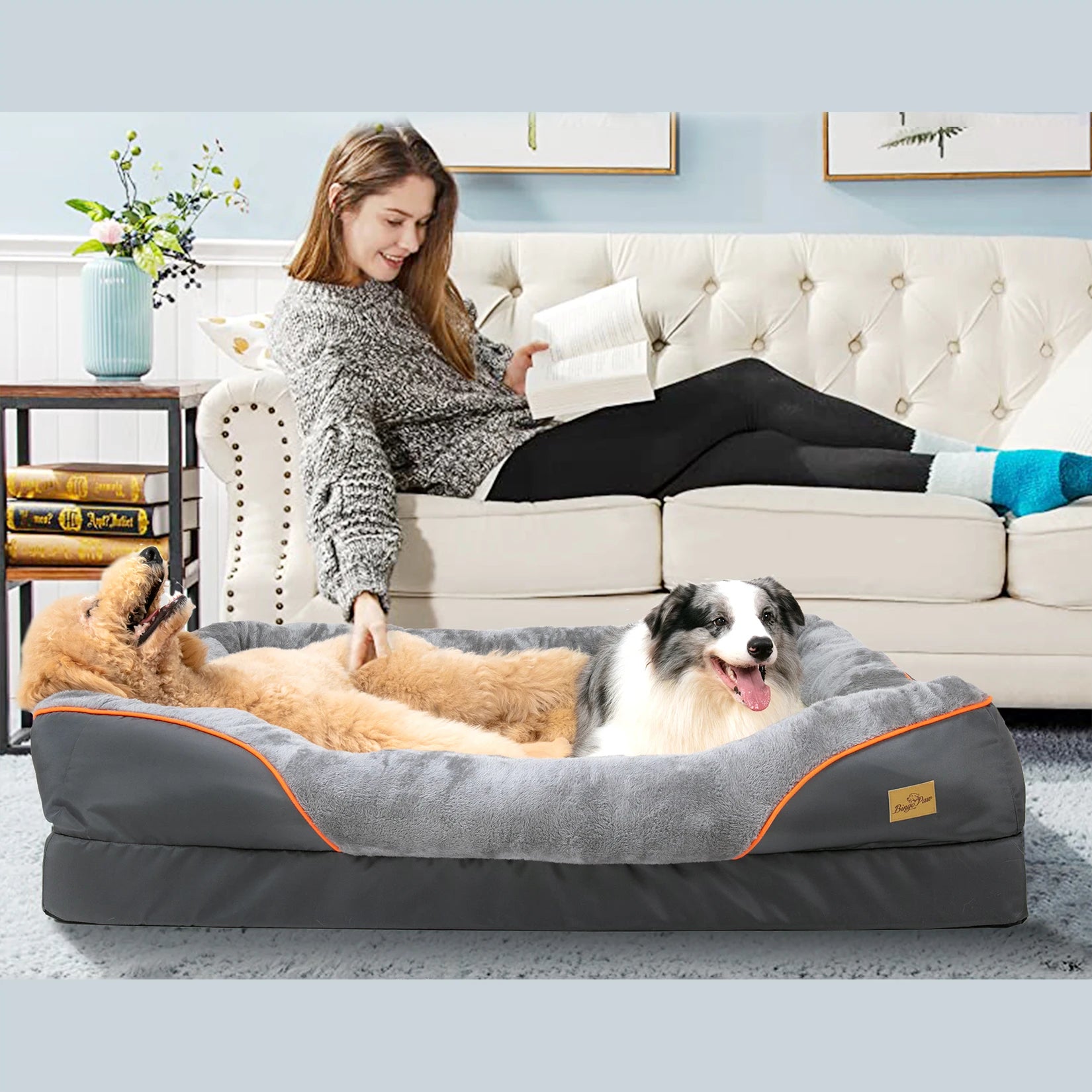 Large fleece dog bed with removable washable waterproof cover