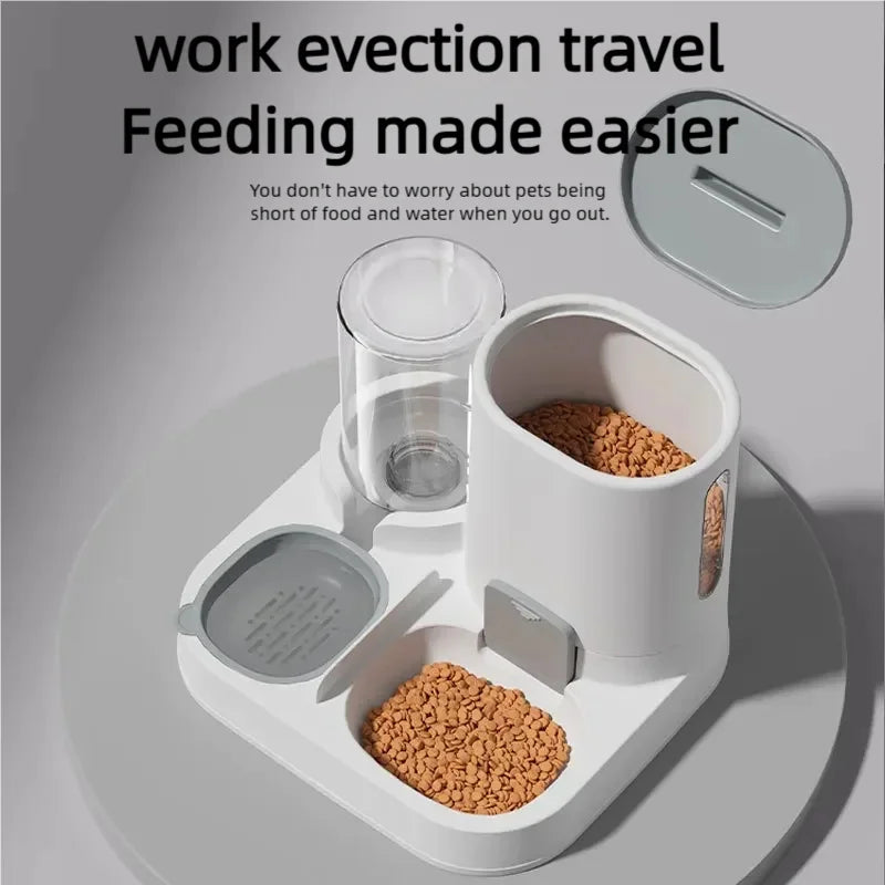 Gravity-fed spill-proof water dispenser for cats and dogs, no electricity needed