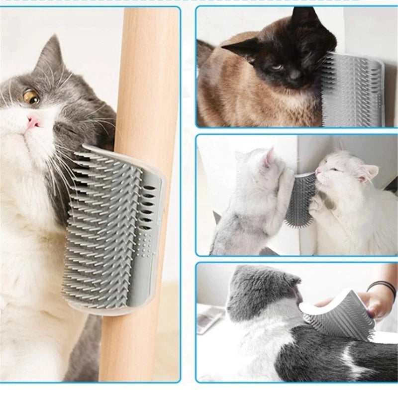 Wall-corner self-grooming brush for cats