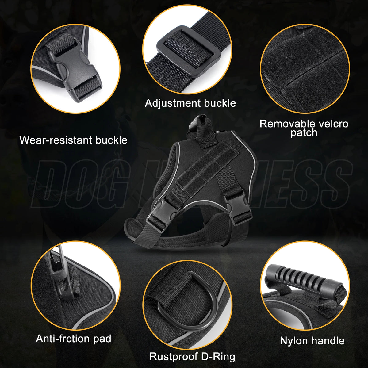 Reflective tactical-style training vest harness for dogs