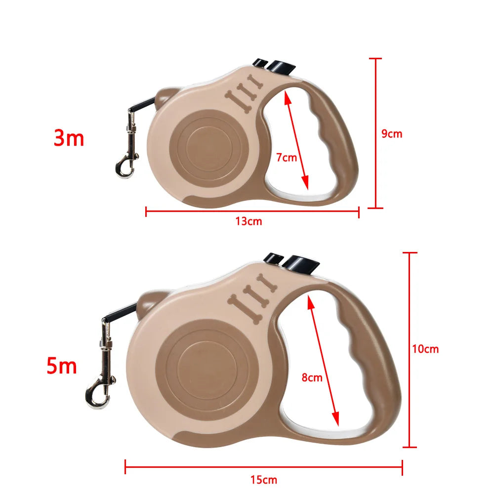 Retractable nylon dog leash with adjustable 3m or 5m length