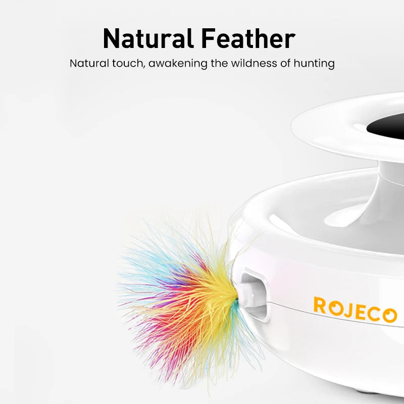 Automatic interactive cat toy with feathers and rotating ball, multiple play modes