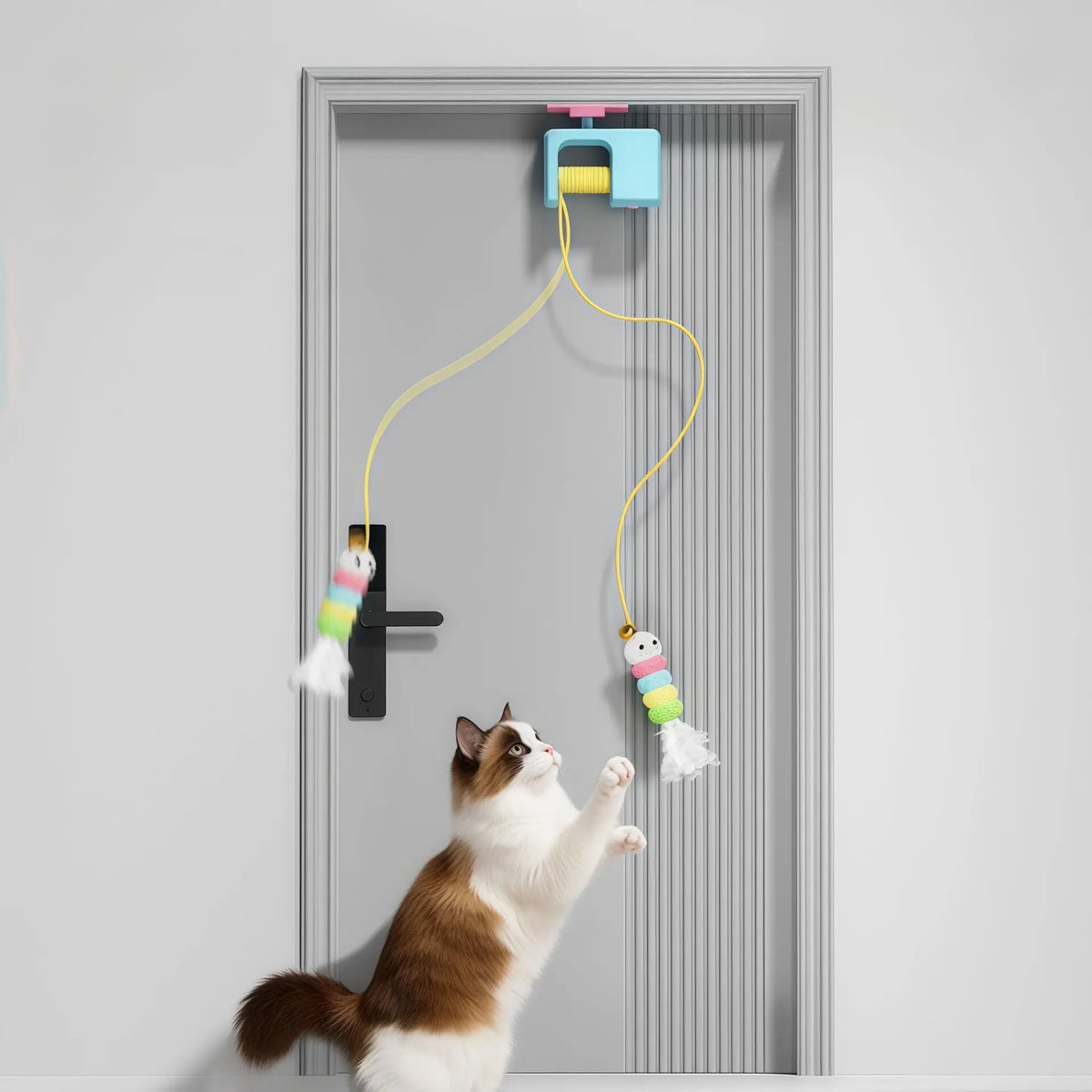 Automatic rechargeable hanging teaser toy for interactive cat play