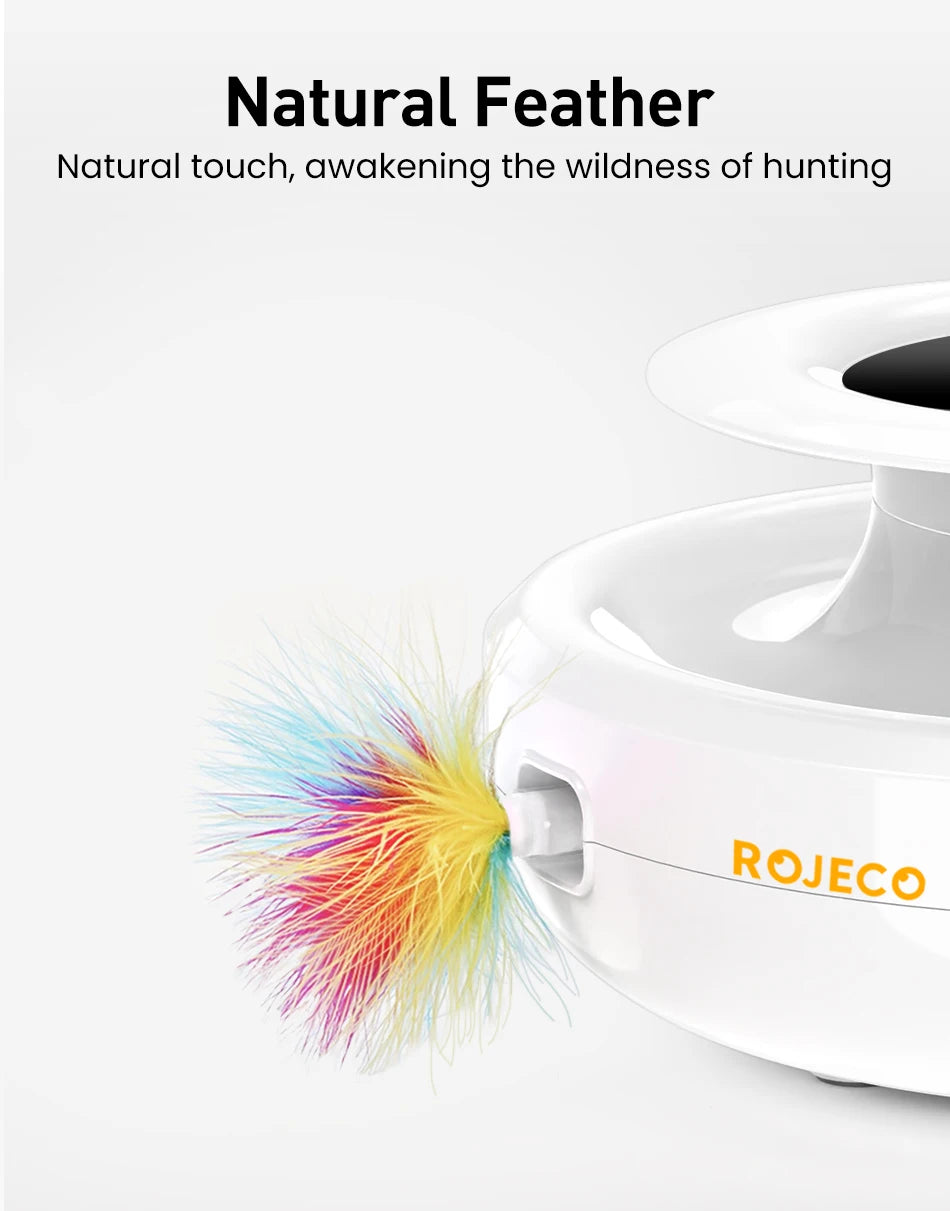 Automatic interactive cat toy with feathers and rotating ball, multiple play modes