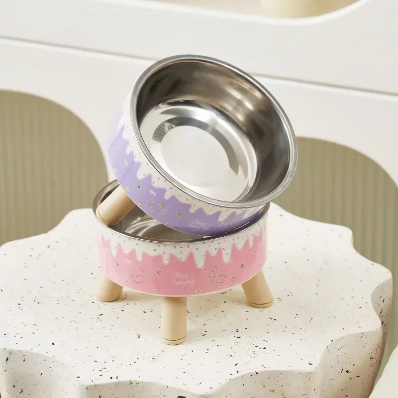 Elevated ice cream design stainless steel feeding bowl for dogs and cats
