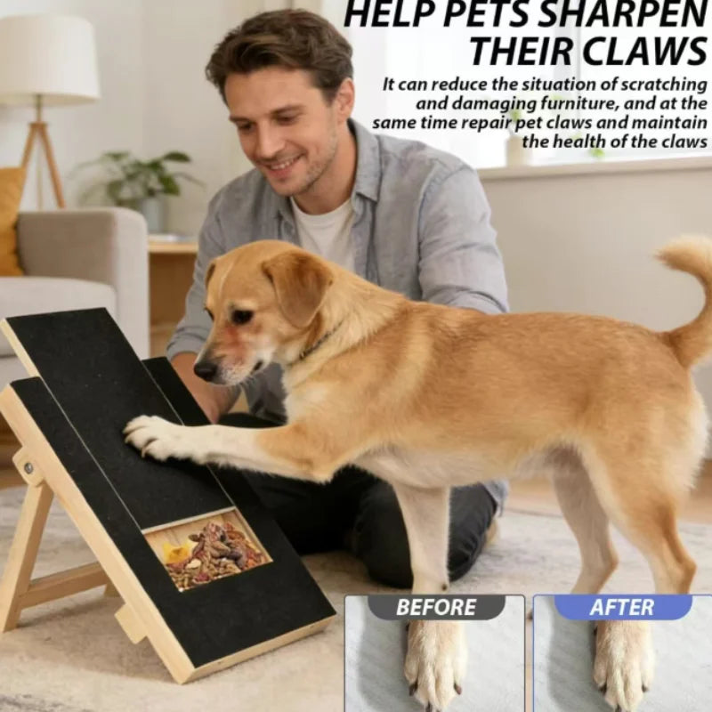Wooden cat scratching board with built-in treat box
